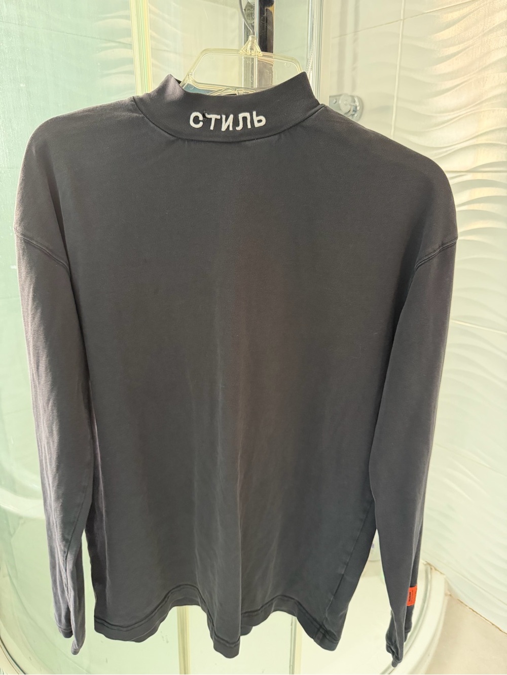 Heron Preston Black Long-Sleeve Mock Neck Tee with Cyrillic Collar